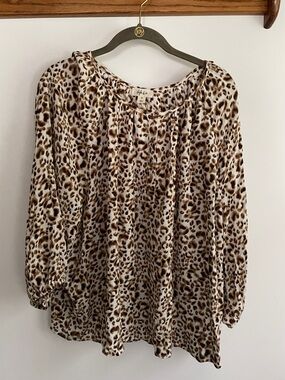 Style & Co. Leopard-Print Peasant Blouse - Brown and White
